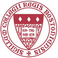 red and white crest and logo for Regis College